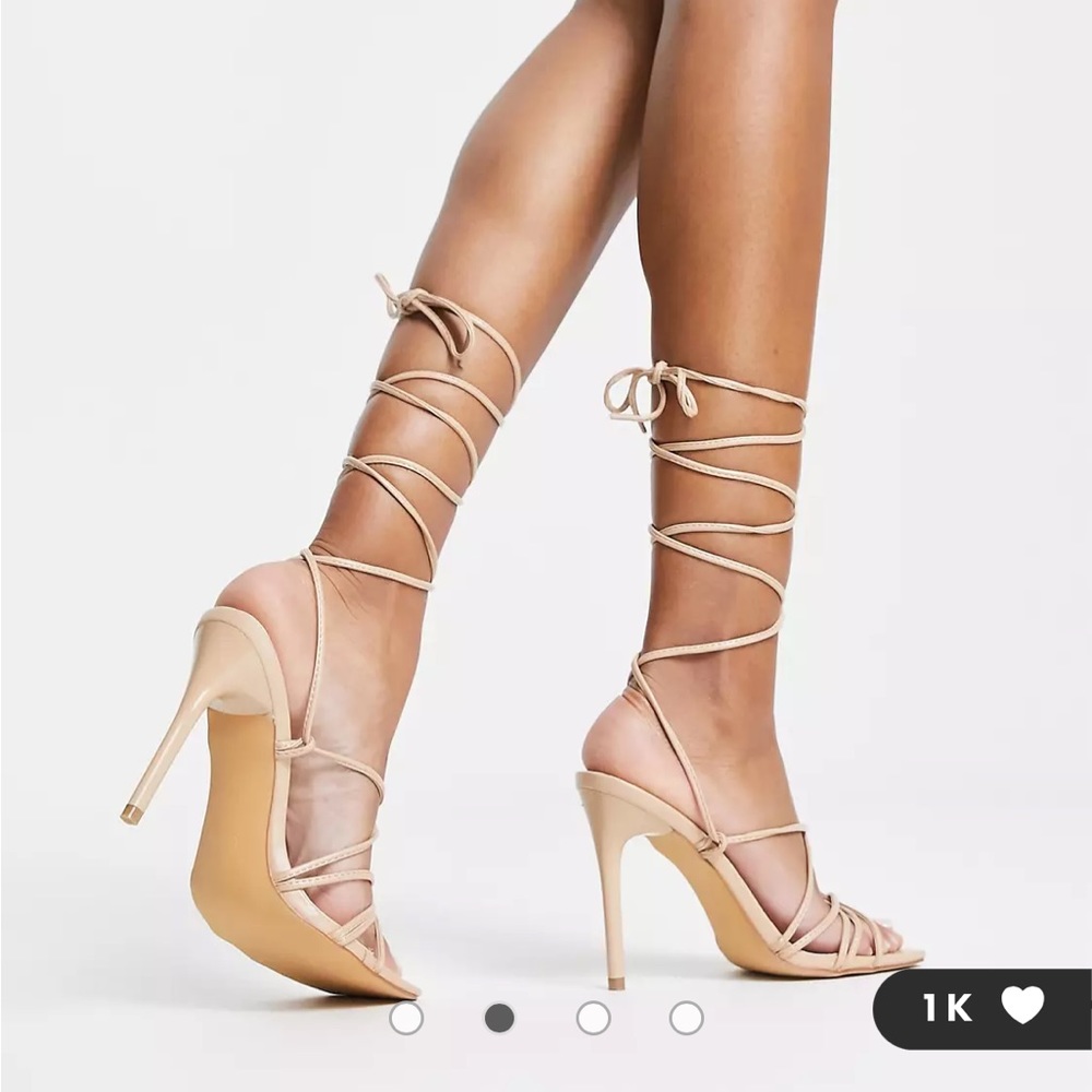 Tie leg stilletto heeled sandals with square toe - Picture 2 of 4